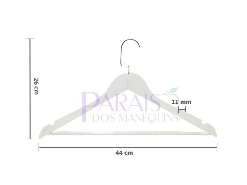 Imagem de Cabide madeira adulto c/ barra branco gancho luxo kit com 10 unidades.