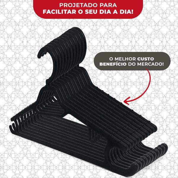 Imagem de Cabide Multiuso Kit 90 Unidades Antideslizante Preto Closet Calças