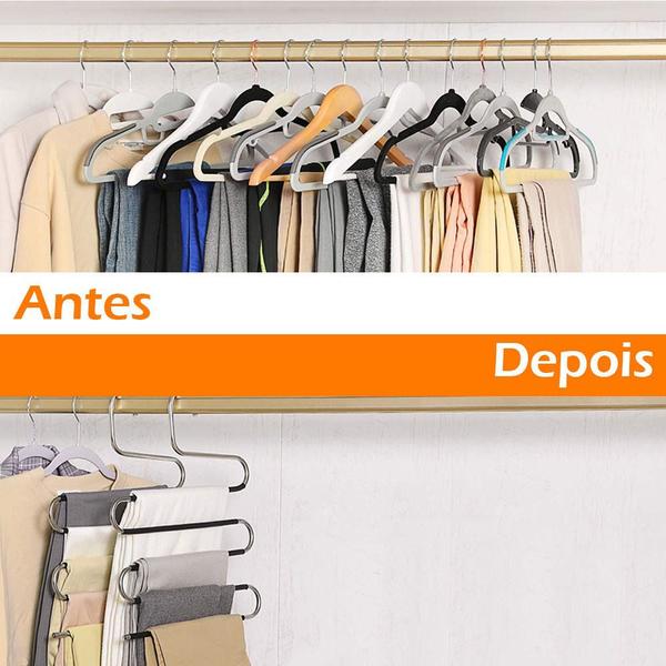 Cabide Organizador Multiuso em Aço Branco p Calças 5 em 1 - Open Star Imagem de Cabide Organizador Multiuso em Aço Branco p Calças 5 em 1