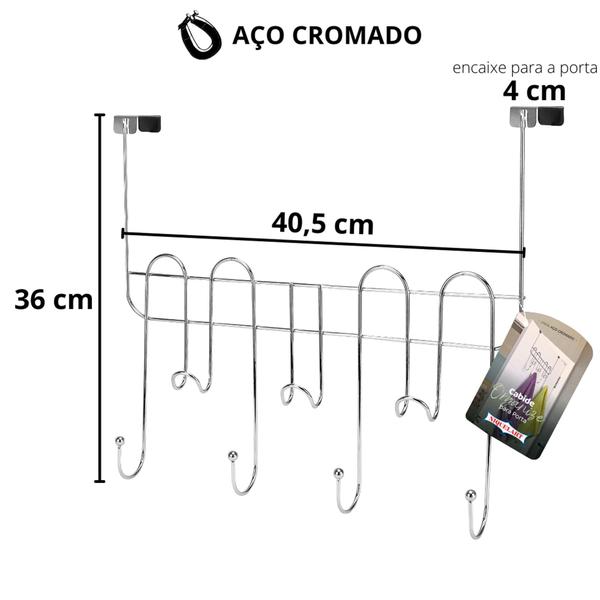 Imagem de Cabide Organize Com 7 Ganchos Para Porta Em Aço Cromado N554 - Niquelart