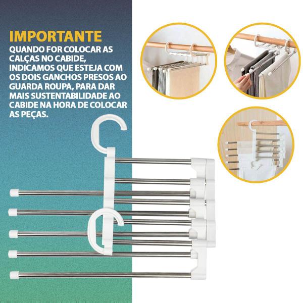 Imagem de Cabide Para Calça Jeans Bolsa Multifuncional Dobrável Retrátil 5 Divisórias Inox