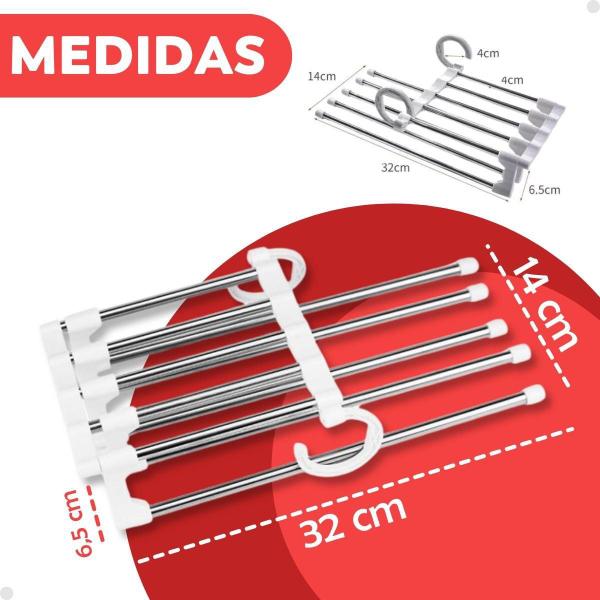 Imagem de Cabide Para Calça Magico Jeans Dobrável Multifuncional 5 Divisórias Inox Retrátil Organizador