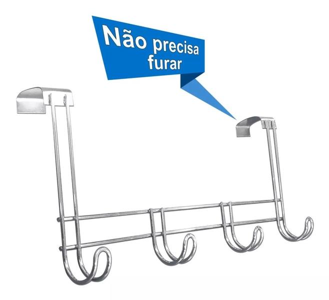 Imagem de Cabide Para Porta Com 4 Ganchos Aço Cromado Organizador