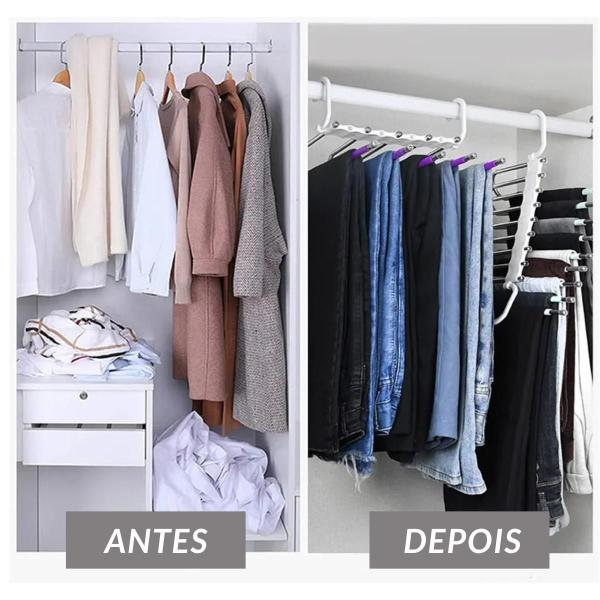 Imagem de Cabide Retrátil Inox - 5 Divisórias para Organização de Roupas