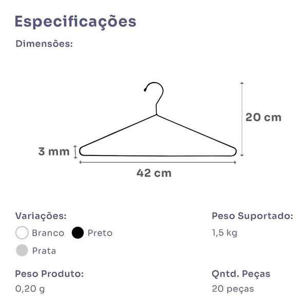 Imagem de Cabide Simples Kit Adulto Aço 12 Pçs Guarda-Roupa Quarto