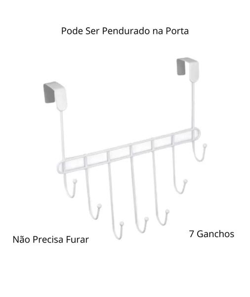 Imagem de Cabide Suporte C/ 7 Ganchos Para Porta Pendurar Roupa Toalha