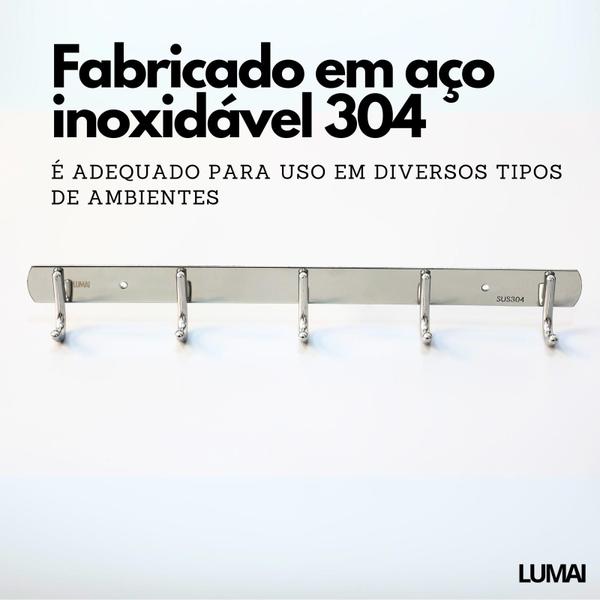 Cabide Suporte Cabideiro de Parede 5 ganchos Inox para Roupas Toalhas Utensilios Objetos - LUMAI Imagem de Cabide Suporte Cabideiro de Parede 5 ganchos Inox para Roupas Toalhas Utensilios Objetos
