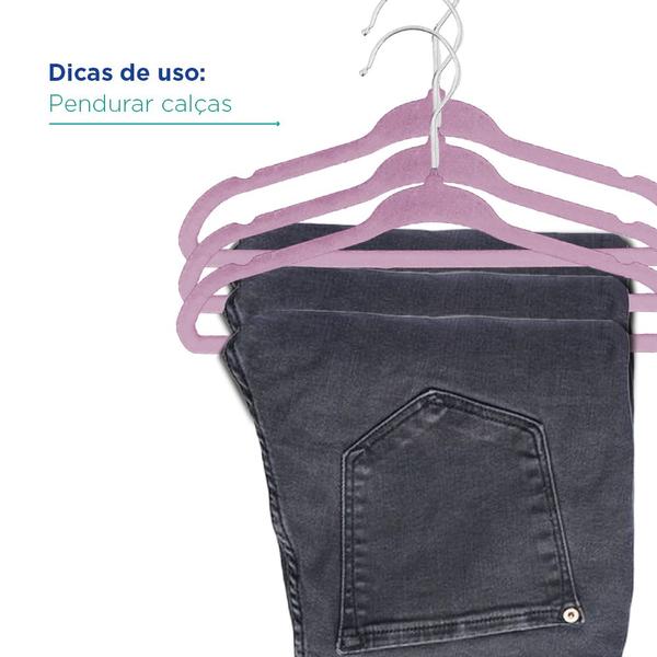 Imagem de Cabide Veludo Infantil Slim Rosa  Kit 10 pçs