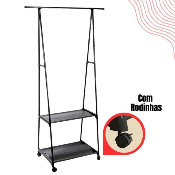 Imagem de Cabideiro Arara Organizador de Roupa Sapato Multiuso Armário de Chão com Rodinhas