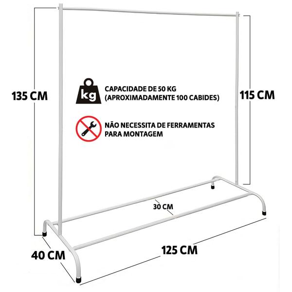 Imagem de Cabideiro Arara para Loja Quarto Roupa 135cm com Sapateira Aço Resistente