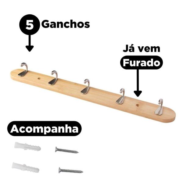 Imagem de Cabideiro C/5 Ganchos Resistente Organização Suporte Bolsas