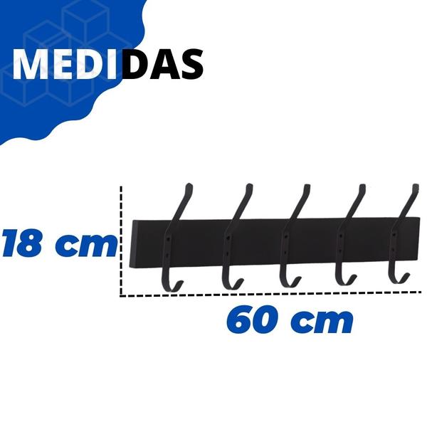 Imagem de Cabideiro De Parede 5 Ganchos Duplos Madeira Rústico Moderno