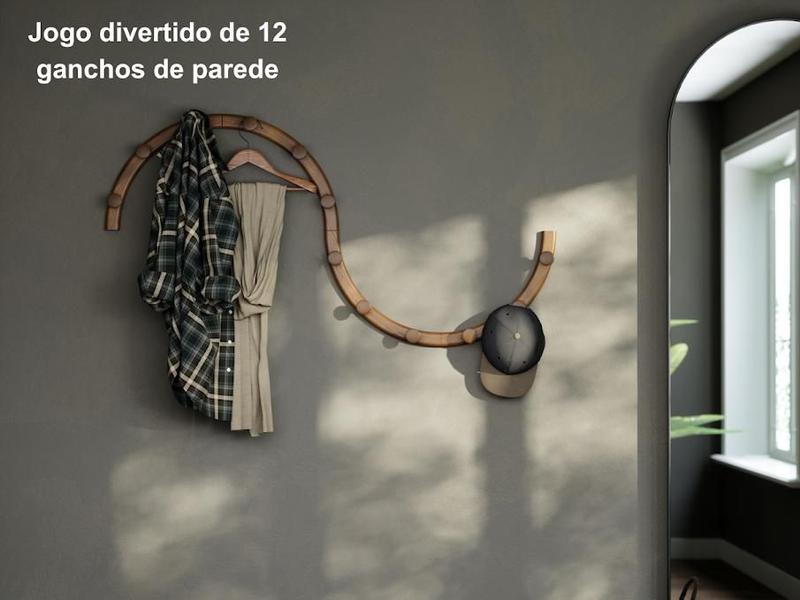 Imagem de Cabideiro De Parede Decorativo Suporte Roupas Madeira Grande Modular Pendente Decoração Hall De Entrada Porta Objetos Bolsas Mochilas