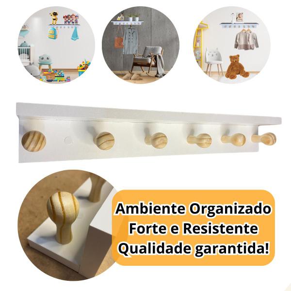 Imagem de Cabideiro De Parede Organizador Prateleira Decorativa Mdf