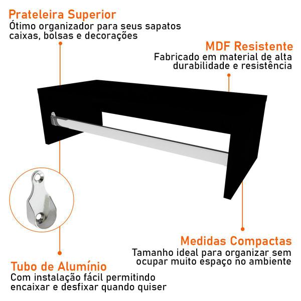 Imagem de Cabideiro de Parede Prateleira em MDF com Tubo de Alumínio 59x25cm