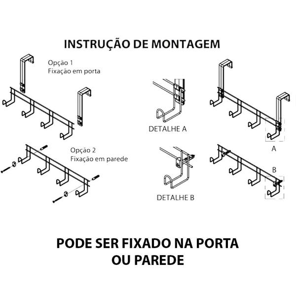 Cabideiro De Porta Com 4 Ganchos Super Resistente - Preto - Metaltru Imagem de Cabideiro De Porta Com 4 Ganchos Super Resistente - Preto