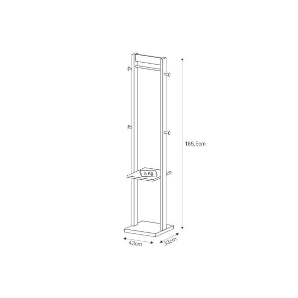 Imagem de Cabideiro de Quarto Mancebo Chão AZ1019 Branco/Nogal - Tecno Mobili