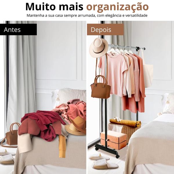 Imagem de Cabideiro De Roupa Arara Extensível Regulagem Altura Rodinha