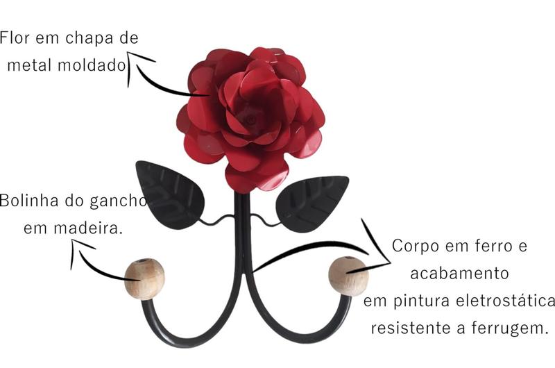 Imagem de Cabideiro Flor  Rústico De Ferro 2 ganchos Varias Cores