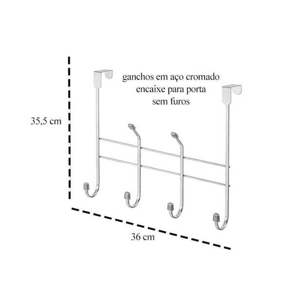 Imagem de Cabideiro Ganchos para Porta Sem Furos Ao Cromado 1un