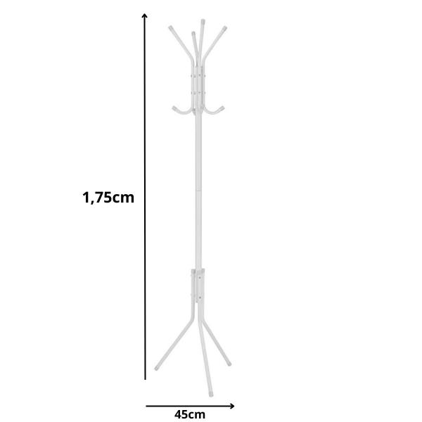 Imagem de Cabideiro Mancebo Piso Em Aço Inox 8 Ganchos 45cm Branco