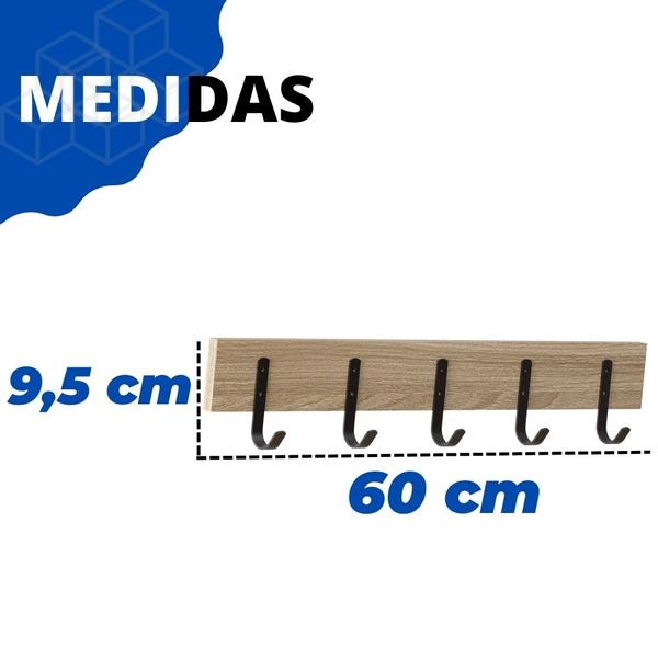 Imagem de Cabideiro Para Parede 5 Ganchos Madeira Moderno Industrial