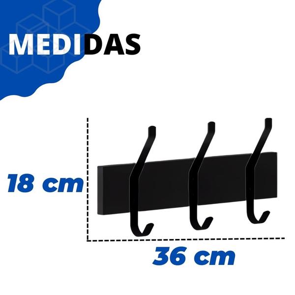 Imagem de Cabideiro Para Parede Madeira Industrial C/ 3 Ganchos Duplos