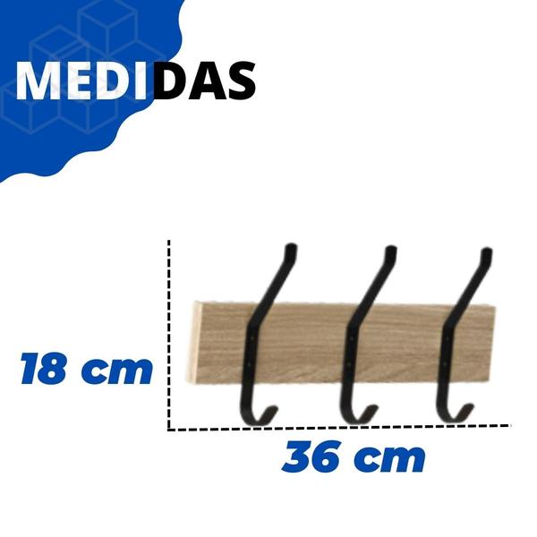 Imagem de Cabideiro Para Parede Madeira Industrial C/ 3 Ganchos Duplos