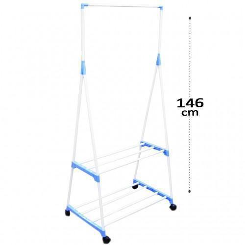 Imagem de Cabideiro Portátil De Aço Vertical Com Prateleiras Rodinhas