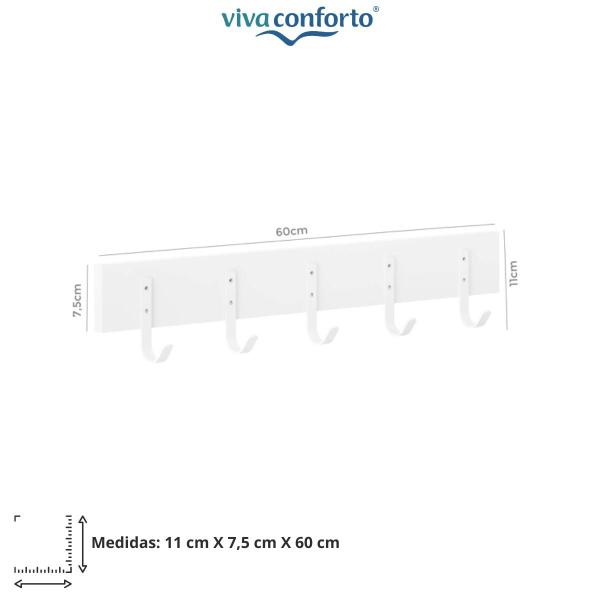 Imagem de Cabideiro Simples Para Parede 5 Ganchos Madeira Moderno Industrial Prat-k