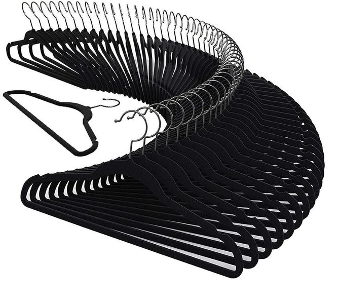 Imagem de Cabides Aveludado Slim Conjunto Com 30 Pçs Preto - Luxo