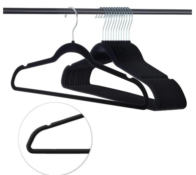 Imagem de Cabides Aveludado Slim Conjunto Com 30 Pçs Preto - Luxo