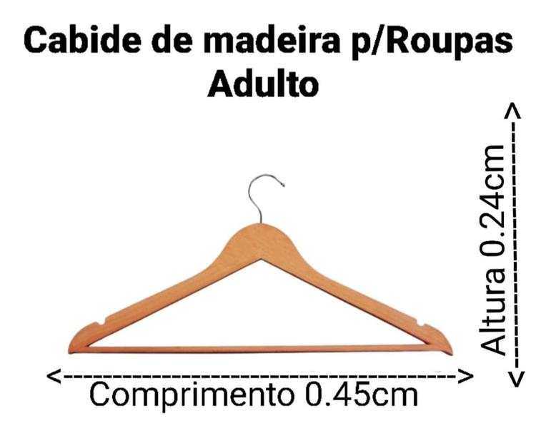 Imagem de Cabides de Madeira Adulto(kit com 6 peças) na cor marfim.