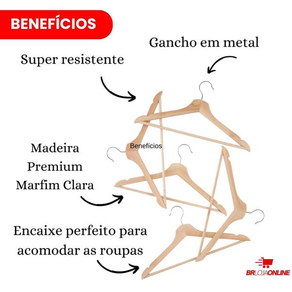 Imagem de Cabides de Madeira com Verniz  Organização Sofisticada e Funcional para Roupas de Todos os Tipos