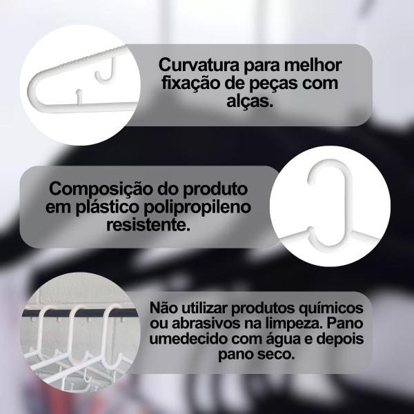 Imagem de Cabides Plus 46 Cm Plástico Multiuso 1 Unidade Adulto Branco/Preto