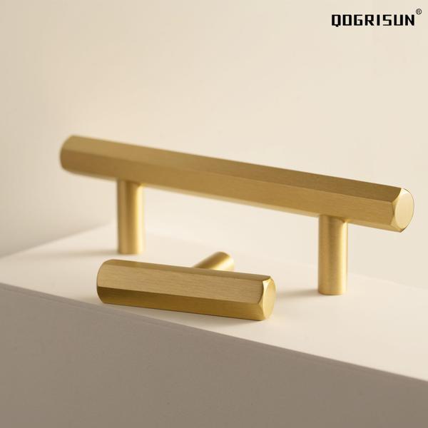 Imagem de Cabinet Pulls QOGRISUN Solid Brass Hexagon, pacote com 5 polegadas