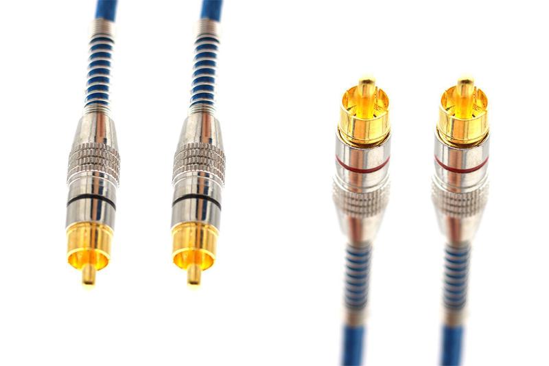 Imagem de Cabo 2+2 RCA Prime Plug Metal 5mm 5m Techone Transparente Azul Svart 100% Cobre