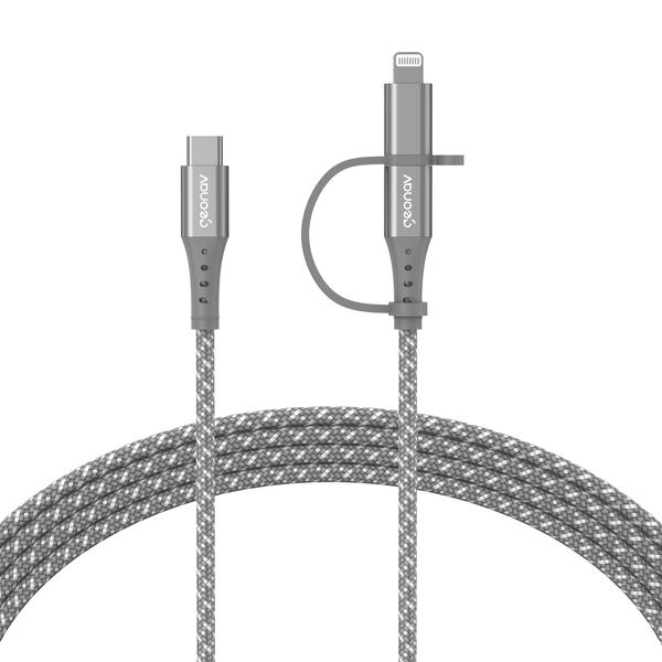 Imagem de Cabo 2 em 1 usb-c para lightning mfi 1,5metros geonav cinza