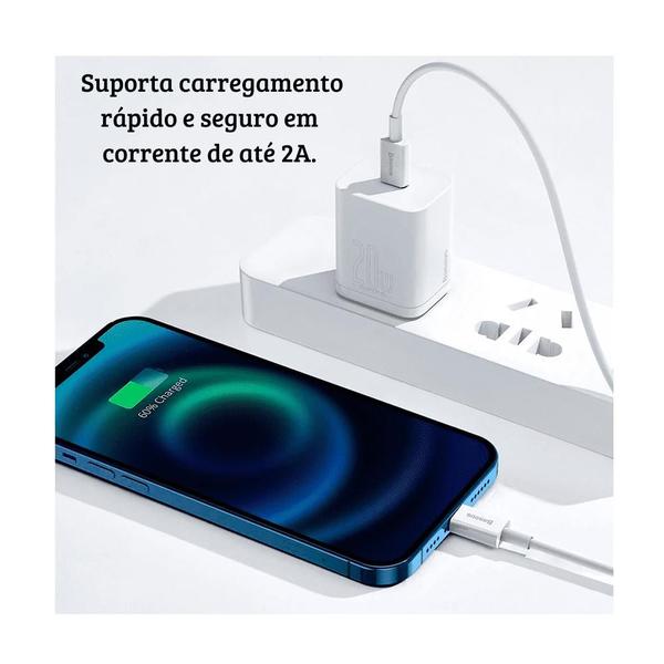 Cabo 20w Turbo Rápido Compatível Com i P hone 13 12 11 Usb-c 2 Metros Resistente - BASEUS Imagem de Cabo 20w Turbo Rápido Compatível Com i P hone 13 12 11 Usb-c 2 Metros Resistente