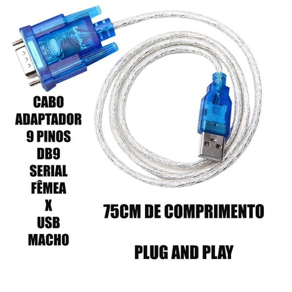 Imagem de Cabo 9 Pinos Serial Db9 Fêmea Usb Para Impressora Fiscal