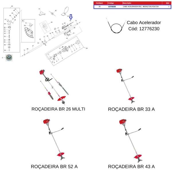 Imagem de Cabo Acelerador Para Roçadeira BR 26 á Gasolina Branco