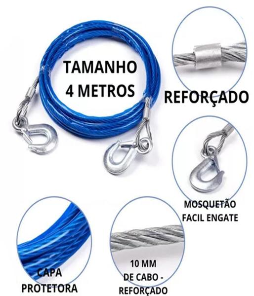 Imagem de Cabo Aço Reboque Revestido 7 Ton. 4 Metro 12mm Com 2 Ganchos