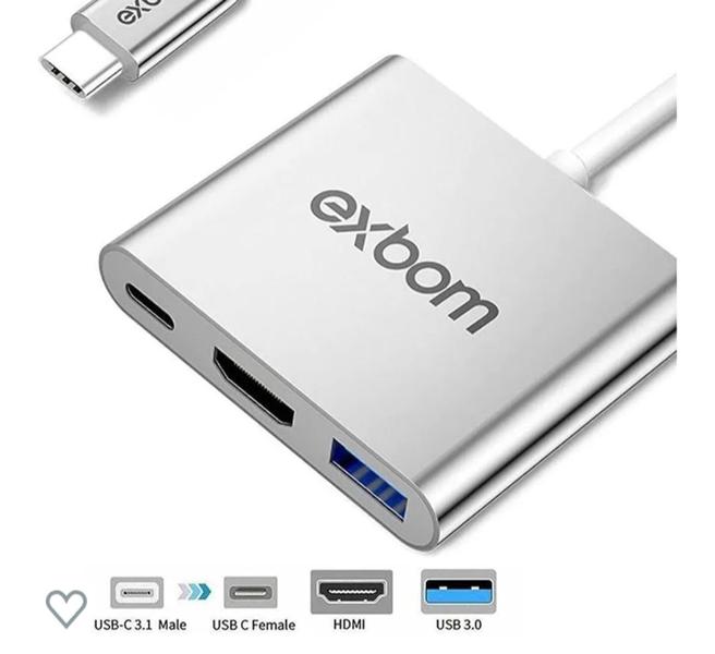 Imagem de Cabo Adaptador 3 em 1 Conversor USB Tipo-C para HDMI + USB 3.0 + Tipo C Exbom U3V-A3N1 26