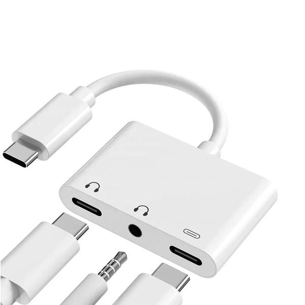 Imagem de Cabo Adaptador 3 Em 1 Duplo Android Usb C Type C Branco