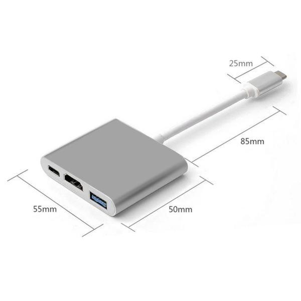 Imagem de Cabo Adaptador 3 Em 1 Usb-C 3.1 Type-C Para Hdmi 4K Usb 3.0