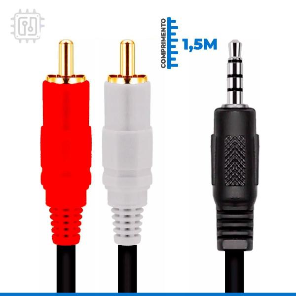 Imagem de Cabo Adaptador Áudio Auxiliar Rca P2 3,5mm Macho Som Estéreo