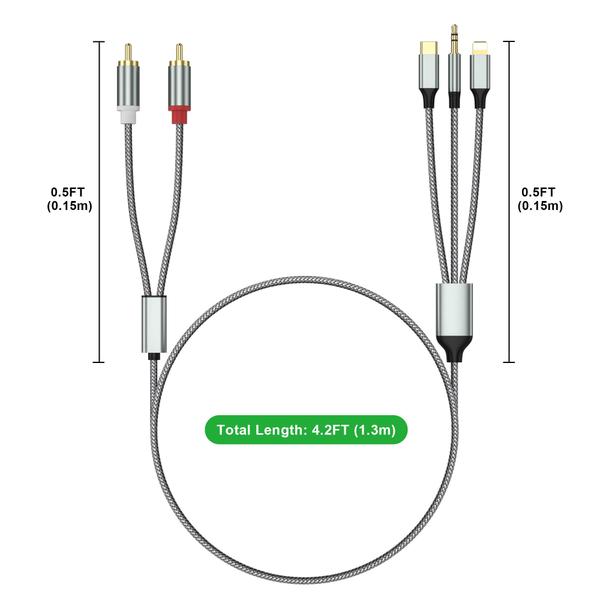 Imagem de Cabo adaptador auxiliar de áudio Lightning para RCA 3,5 mm USB-C 2 RCA