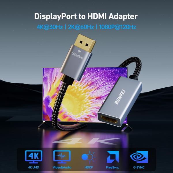 Imagem de Cabo adaptador BENFEI 4K DisplayPort para HDMI macho para fêmea