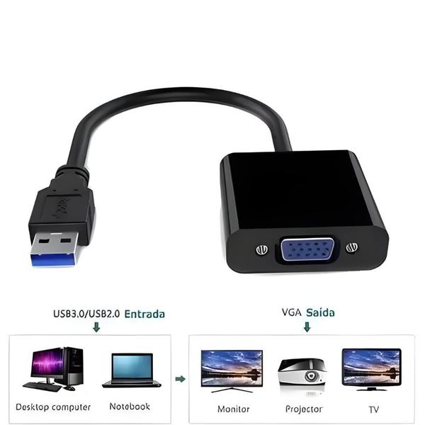 Cabo Adaptador Conversor Entrada USB 3.0 Saída VGA 25cm CD Gravador - Athlanta Imagem de Cabo Adaptador Conversor Entrada USB 3.0 Saída VGA 25cm CD Gravador