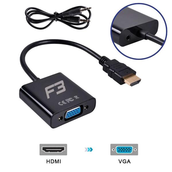 Imagem de Cabo Adaptador Conversor HDMI para VGA F + Áudio F3 - JC- AD-HM/VGA